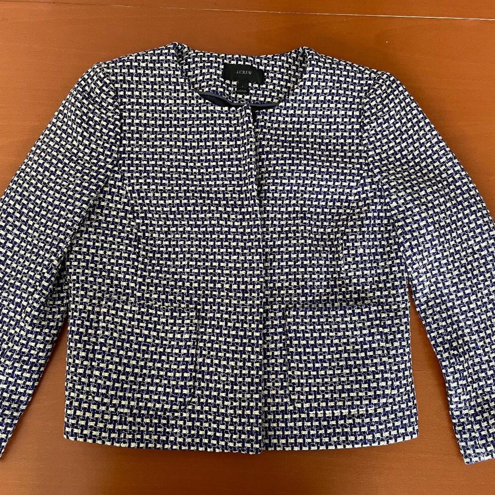 Women's J. CREW Purple Cropped Tweed Woven Blazer/Jacket Silk Blend Size 4